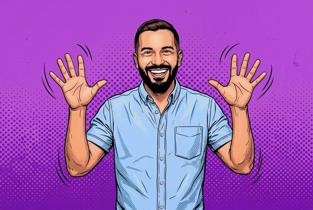 The same portrait rendered as a comic-book illustration by an AI style.