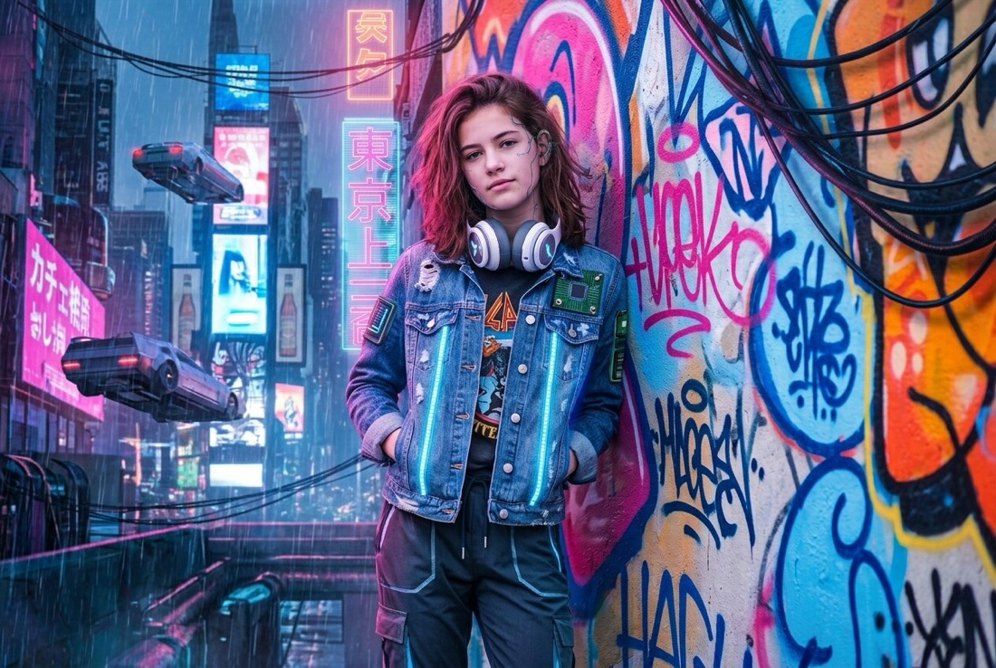 AI-styled version of the same event portrait: Digital Art — Cyberpunk